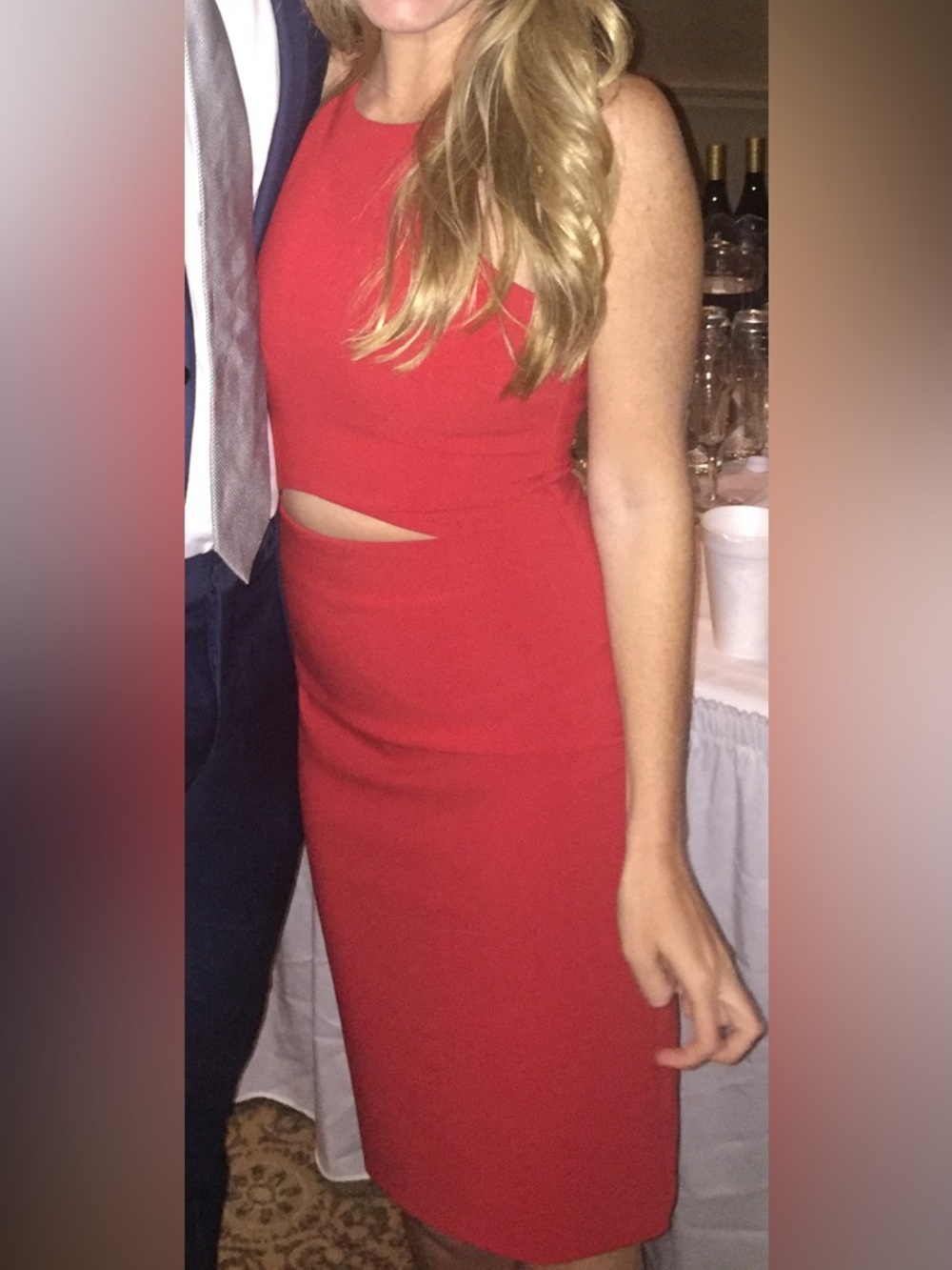 Likely Red Sleeveless Midi Dress with Waist Cutout